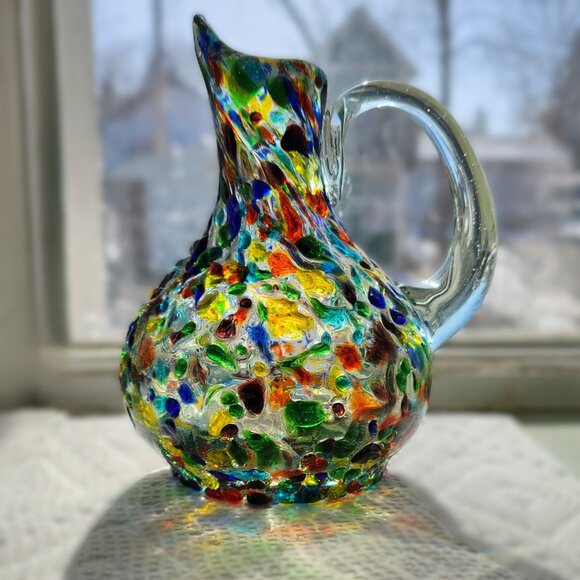 Rainbow Artisan Confetti Glass Mini Pitcher - Picture 1 of 7